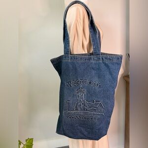 Vintage Cotton Denim Large Westport CONNECTICUT Tote